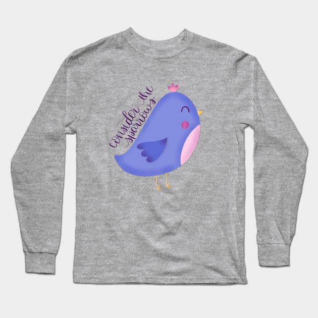 Consider the Sparrows Purple Bird Long Sleeve T-Shirt by janiejanedesign